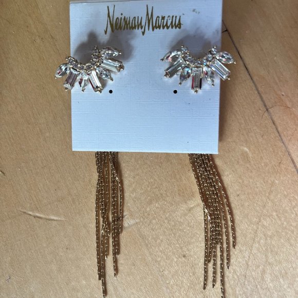 SOLD ELSEWHERE - NEIMAN MARCUS Crystal and Gold Drop Earrings (NWOT) - Picture 1 of 1